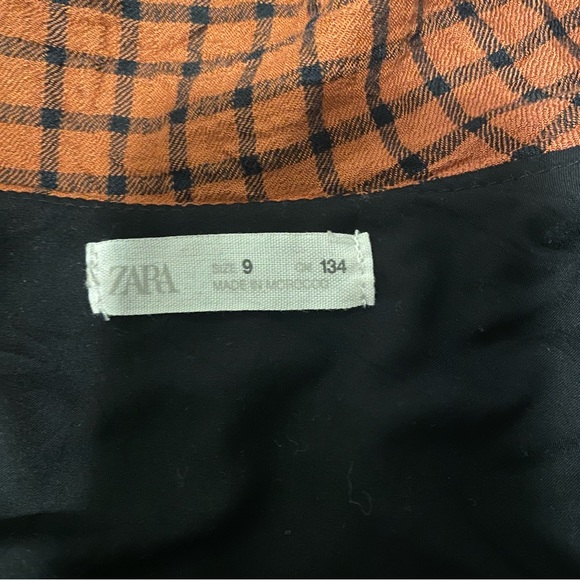 ZARA Beautiful Cotton Button Up Blouse Orange Black Squares Size M - Picture 7 of 7